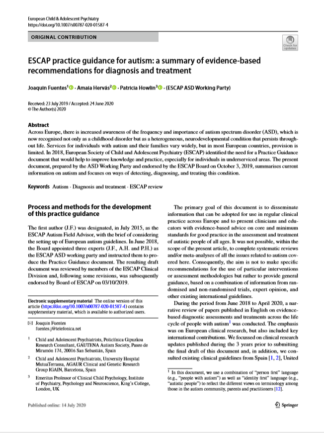 Escap Practice Guidance For Autism A Summary Of Evidence‑based